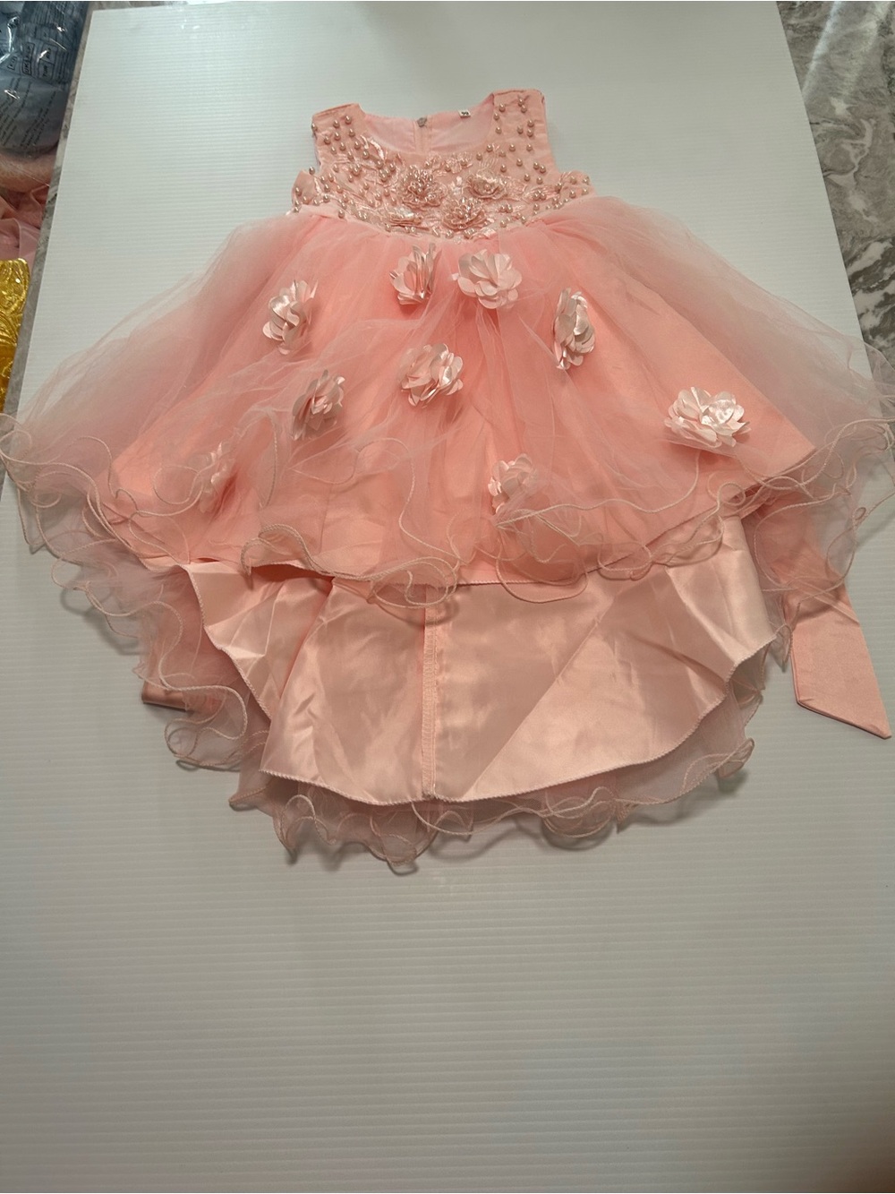 Girls Pink Floral Tulle Party Dress